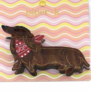 Piper K Dachshund Red Bandanna Hair Claw Clip Brown Red